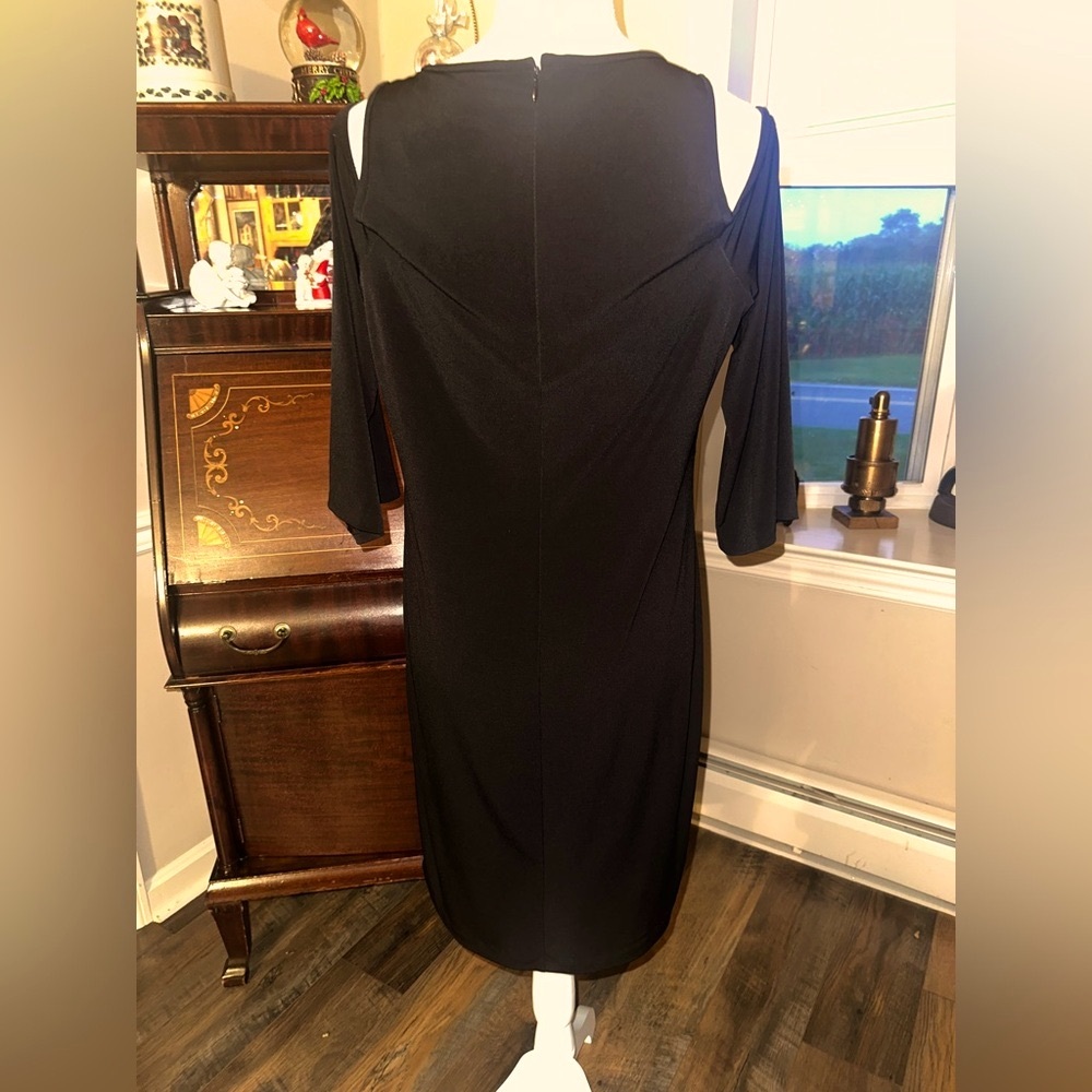 Calvin Klein Dress Womens 10 Cold Shoulder Long Sleeve Black Zip ~ EUC - Picture 2 of 6